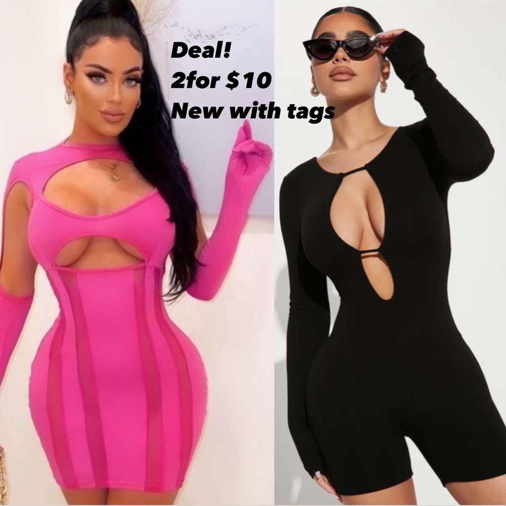 Pink and Black Cutout Bodycon Dresses
